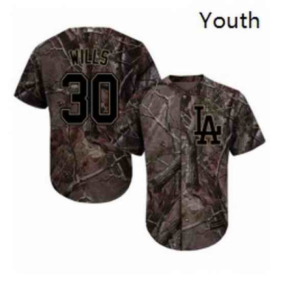 Youth Majestic Los Angeles Dodgers 30 Maury Wills Authentic Camo Realtree Collection Flex Base MLB Jersey